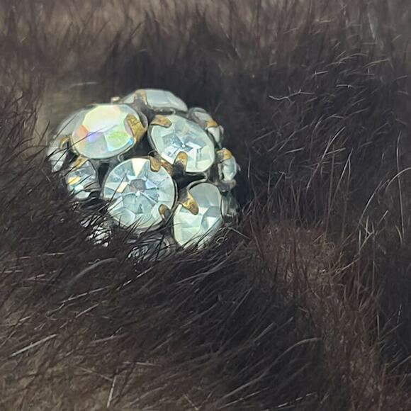 Vintage Pillbox Fur Hat Brown MCM Rhinestone Bling - Picture 6 of 6